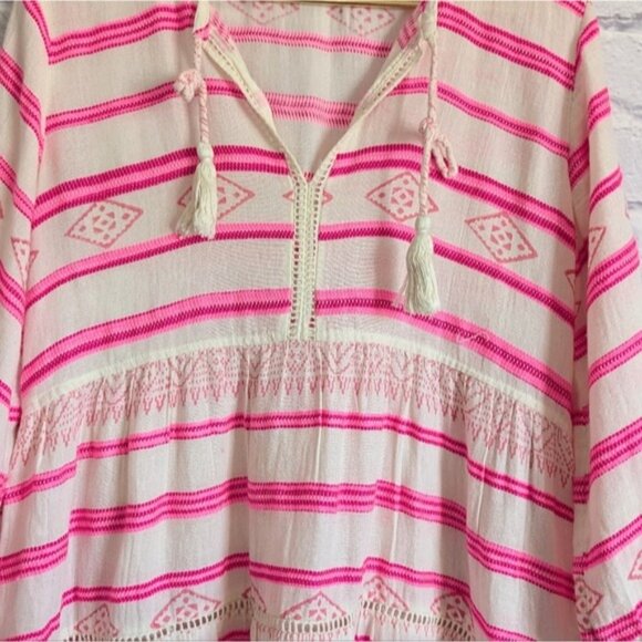 Aspiga Sophia Embroidered Cotton Dress M Pink Striped Boho Bohemian Vacation - Picture 3 of 6